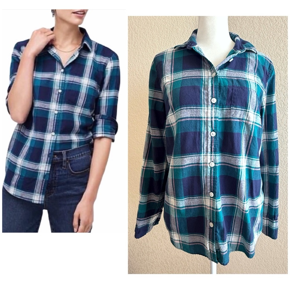J.Crew Boyfriend Flannel Shirt – Sammy Plaid (Jade/Coral) – XS